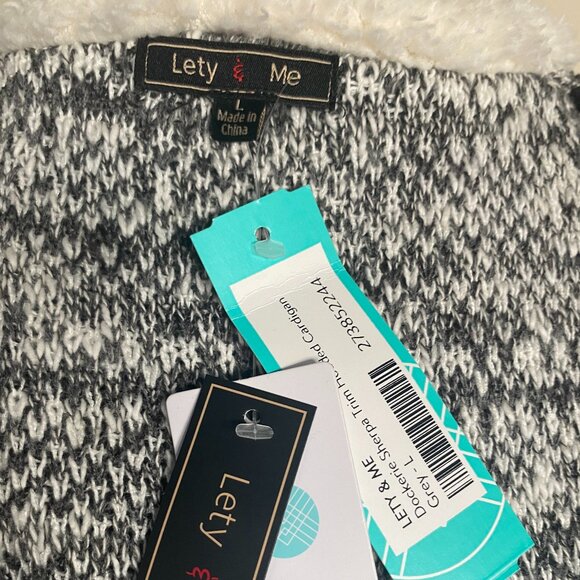 NWT LETY & ME Gray Striped Dockerie Sherpa Lined Hooded Cardigan sz L - Picture 7 of 8